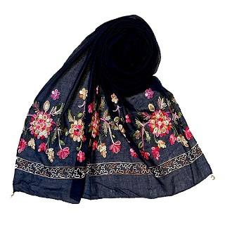 Designer hand work flower hijab - Blue